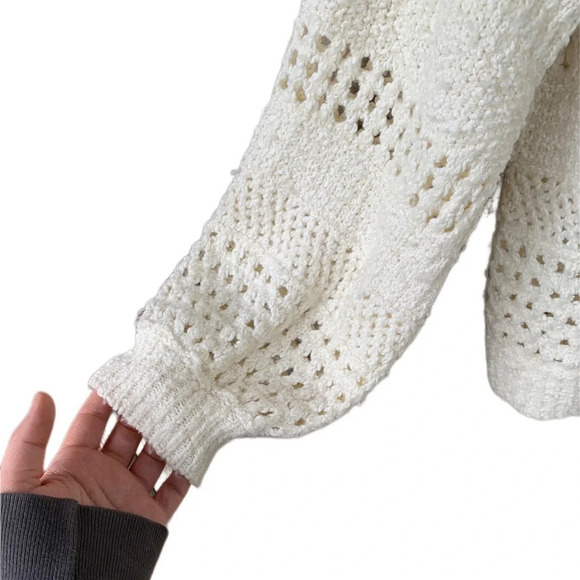 Anthropologie Wool Alpaca Oversized Pointelle Knit Hooded Sweater Balloon Sleeve - Picture 4 of 8